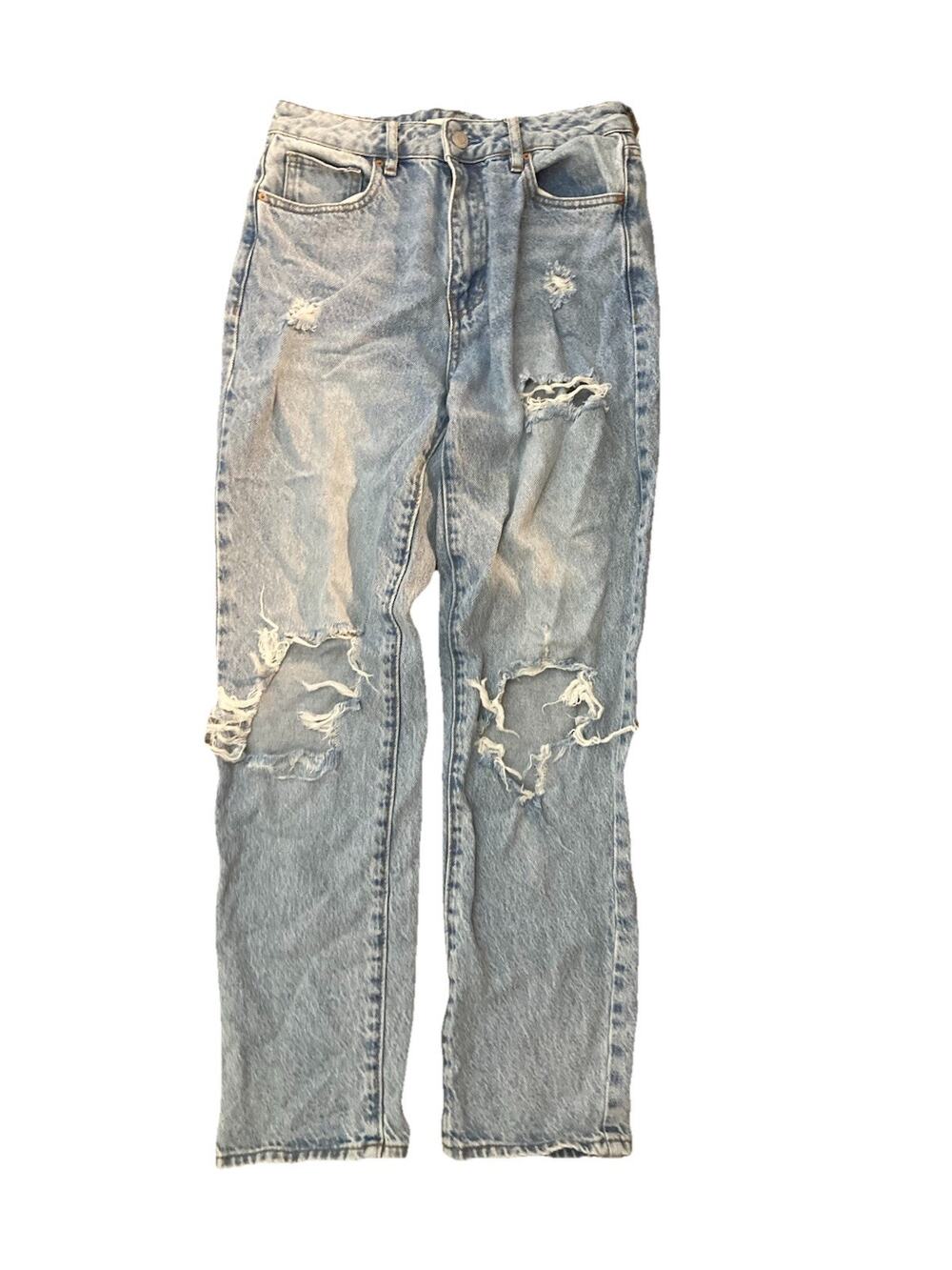 PacSun Mom Jeans Womens 26 Blue Light Wash High Rise Distressed Ripped Denim